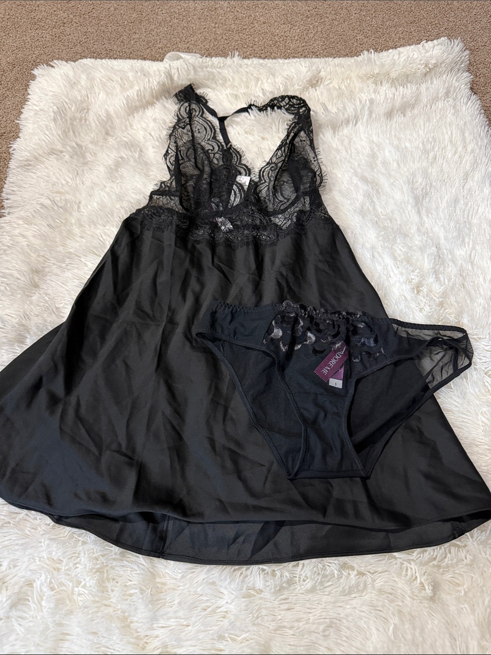 Adore Me Black Lace Chemise with Matching Bikini